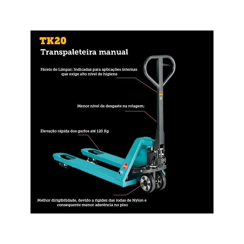 Transpaleteira Manual -2000 Kg Roda Dupla de Nylon- Elevacao Rapida