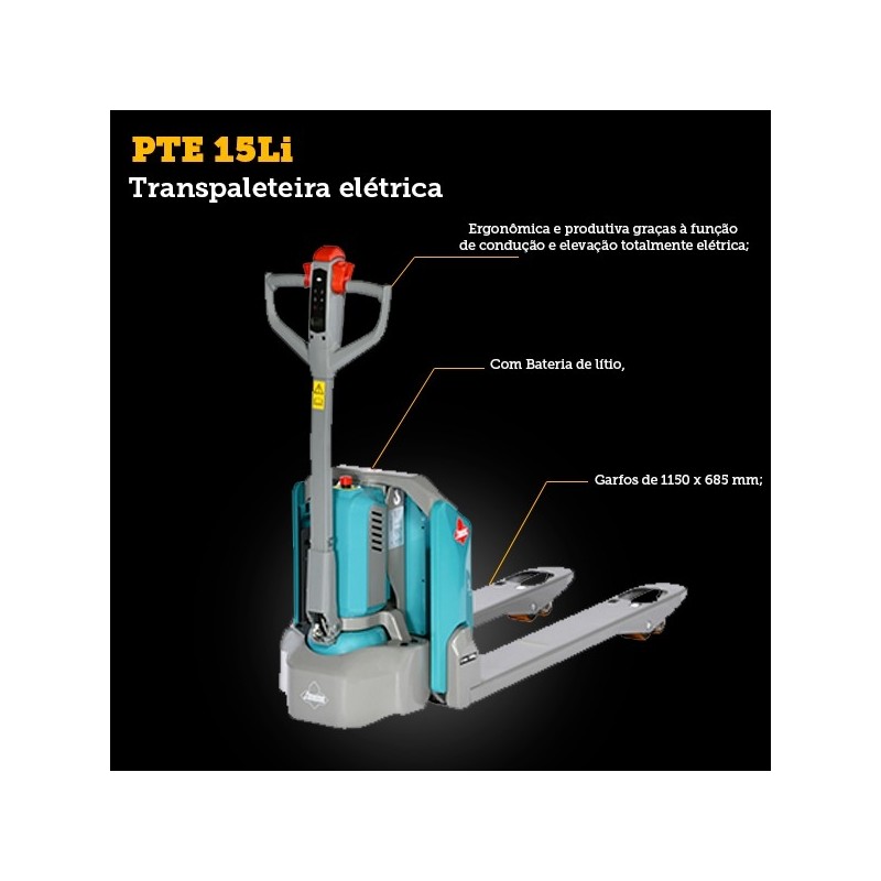 Kit Transpaleteira elétrica Ameise® 1500 kg - PTE 15Li 1150 x 685 mm (PBR) + Bateria Sobressalente