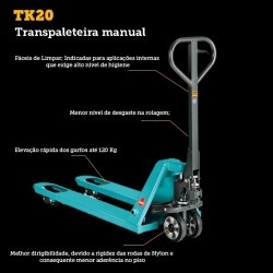 Transpaleteira Manual -2000 Kg Roda Dupla de Nylon- Elevacao Rapida